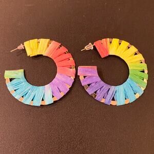 Multicolored Raffia Wrapped Hoop Earrings
